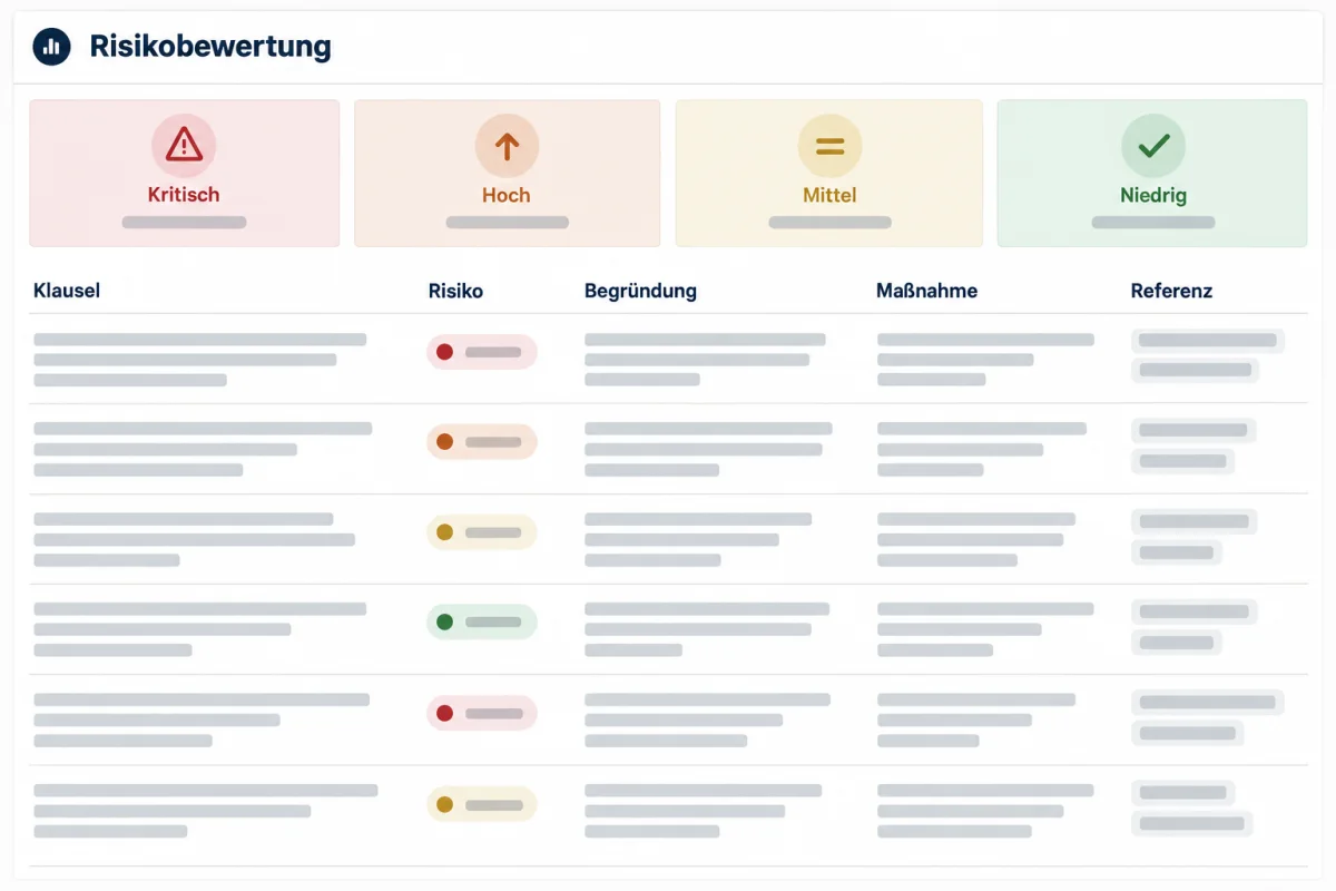 Anonymisierte schematische Ansicht einer tabellarischen Risikobewertung